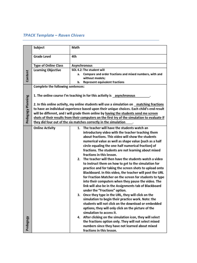 Tled 430 - Tpack Template Online sp19 | PDF | Educational Technology ...