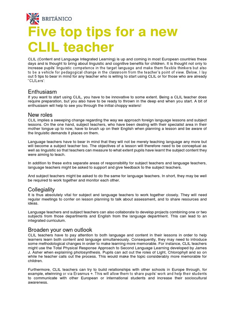 Tips for New CLIL Teachers | PDF | Teachers | Pedagogy