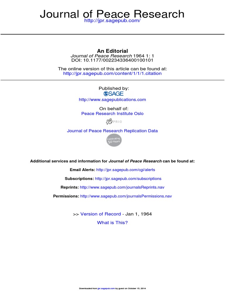 Journal of Peace Research Editorial Outlines Scope of Peace Research ...