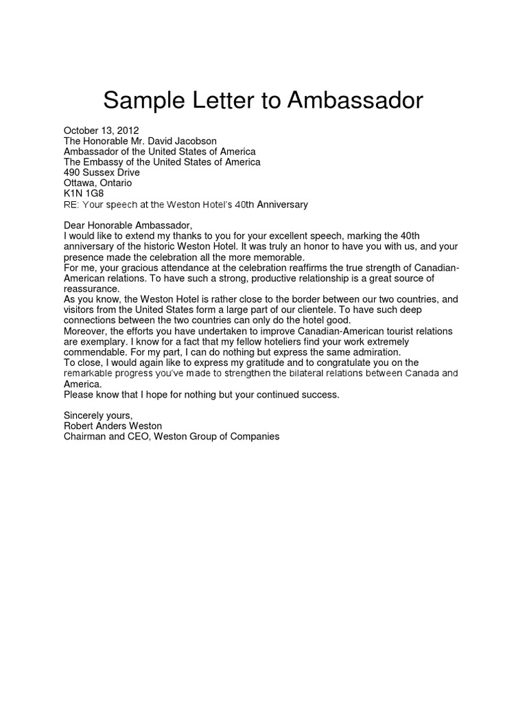 how to write speech for ambassador