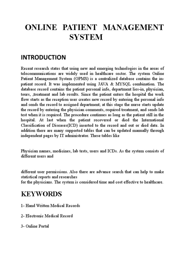 Online Patient Management System PDF Medical Record Medical Diagnosis