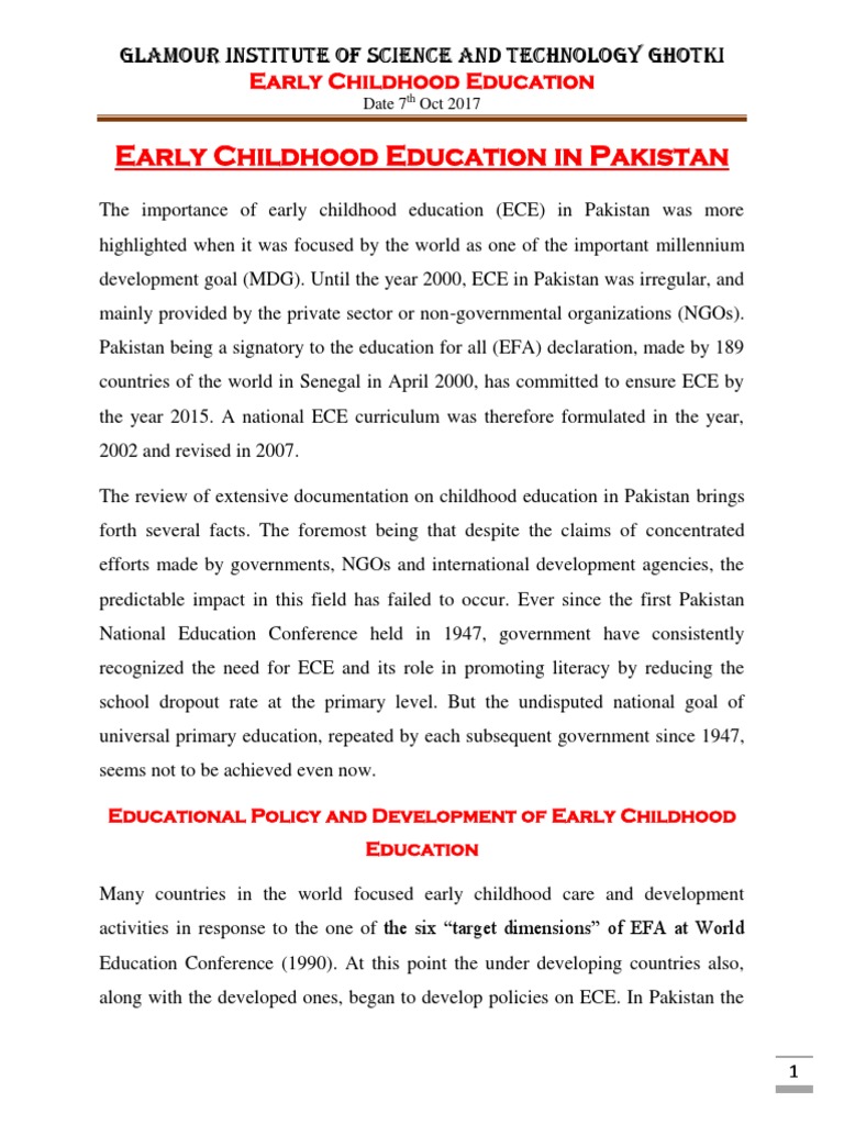 Early Childhood Education in Pakistan | PDF | Early Childhood Education ...