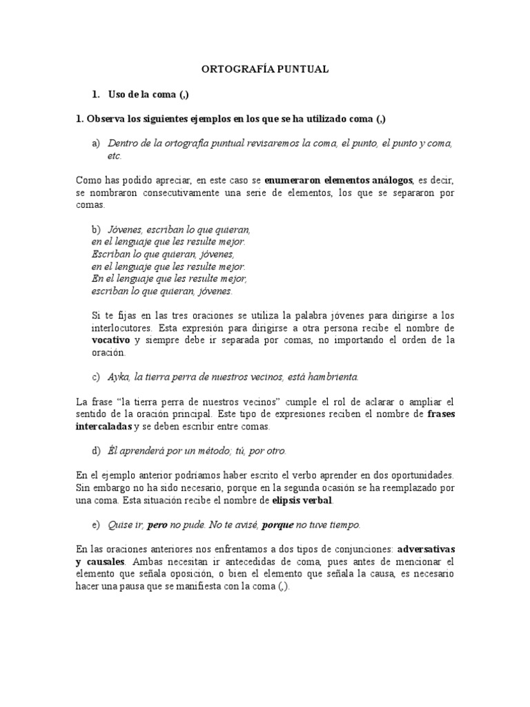 Uso de Comas, Punto y Coma en Ortografía | PDF | Coma | Mecánica del ...