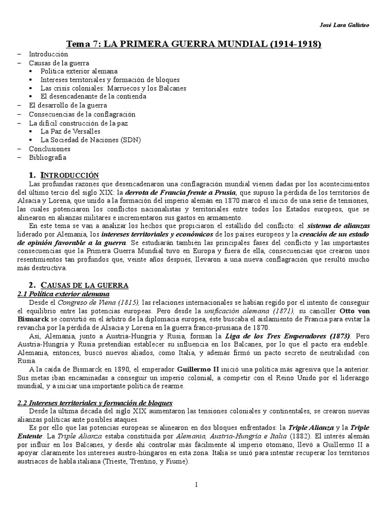 Causas y Consecuencias de la Primera Guerra Mundial | PDF | Austria ...
