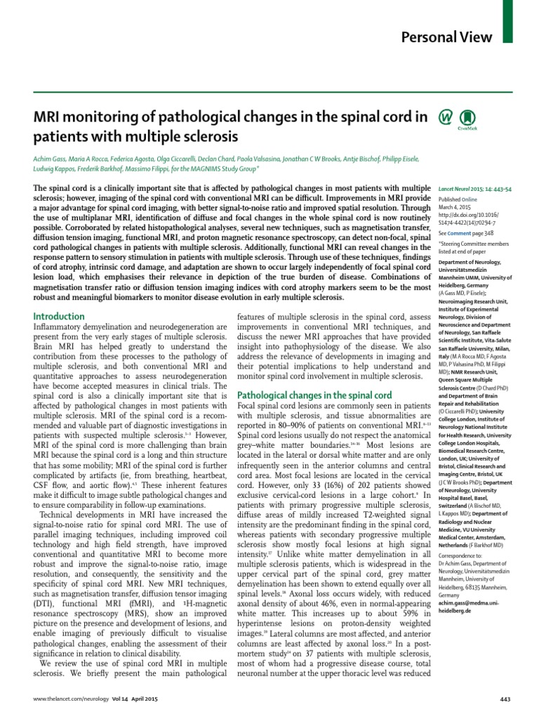 MRI Monitoring of Pathological Changes in The Spinal Cord in Patients ...