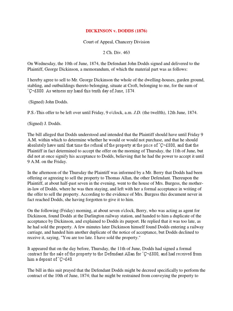 Dickinson V Dodds Justice Crime Violence
