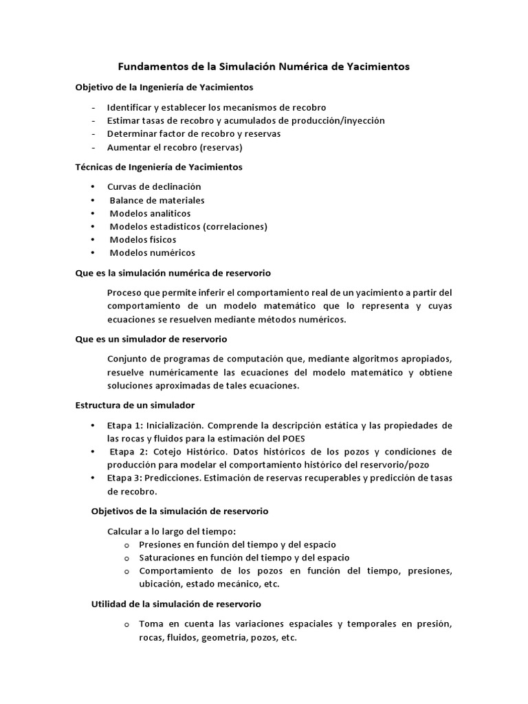Simulación Numérica en Yacimientos de Petróleo | PDF | Simulación por ...