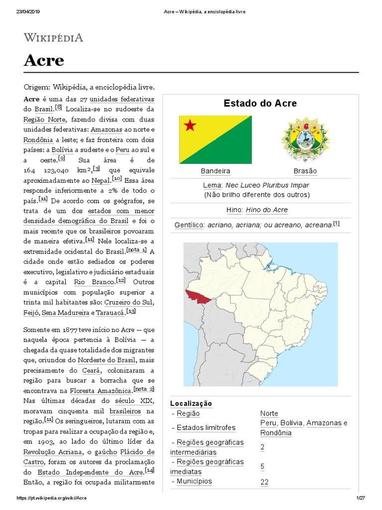 Características do Estado do Acre | PDF | Brasil | Bolívia
