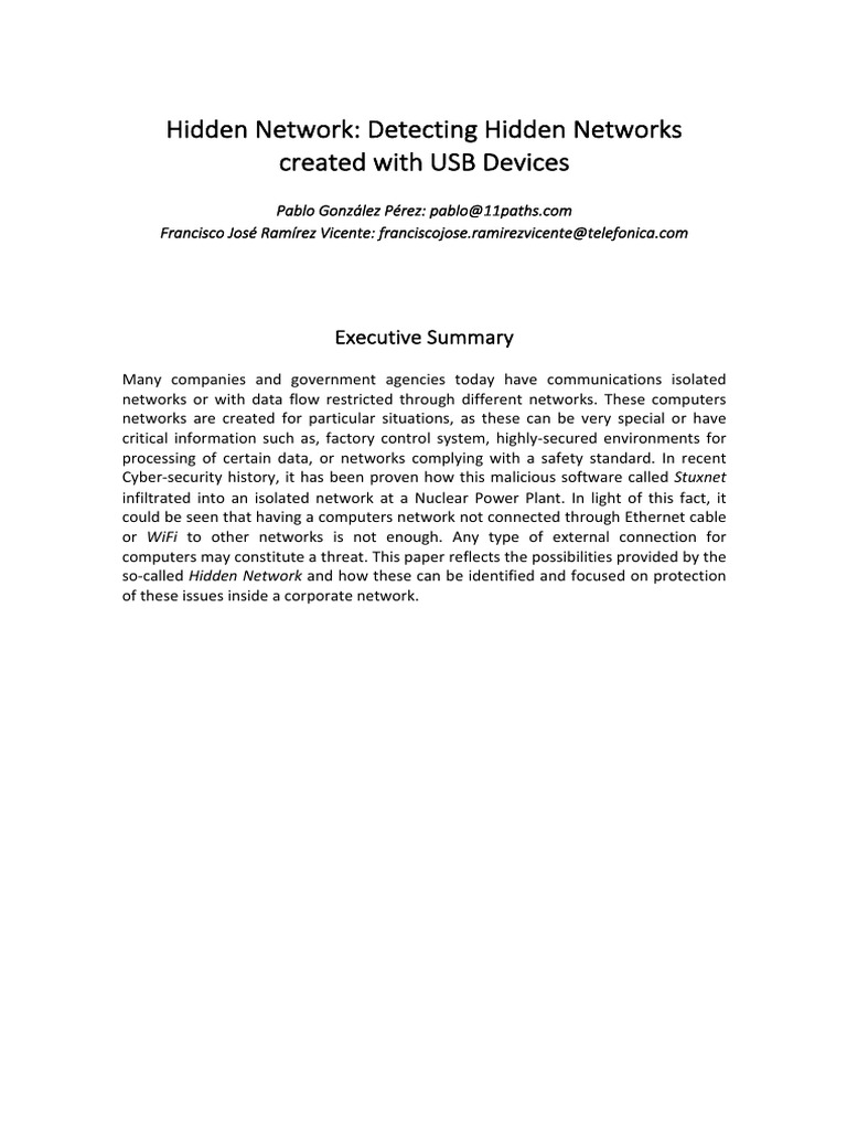 Hidden Network Detecting Hidden Networks Created With USB Devices