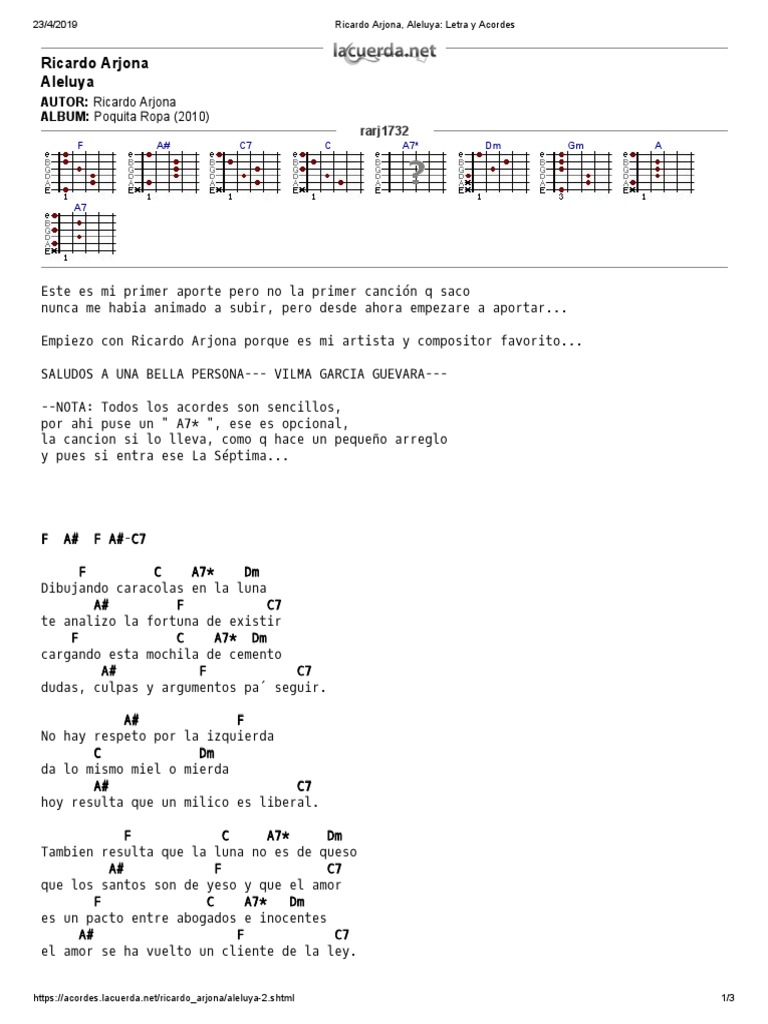 Ricardo Arjona Aleluya Letra Y Acordes Ocio
