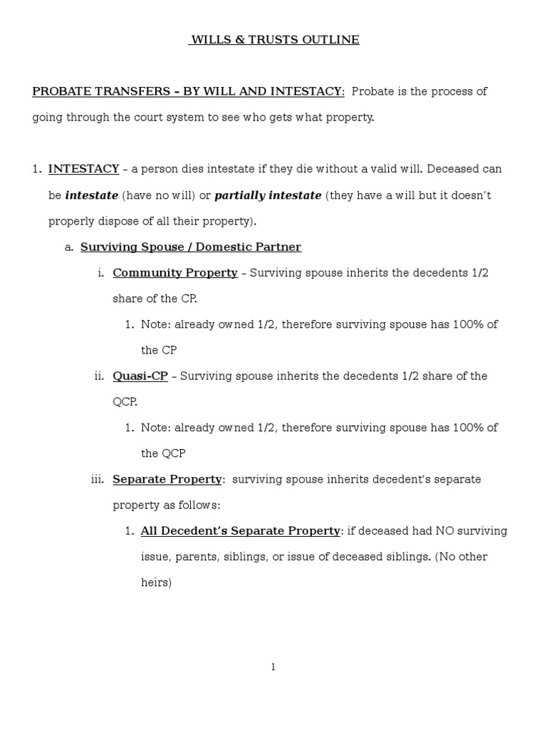 Wills, trusts and estates law school outline image