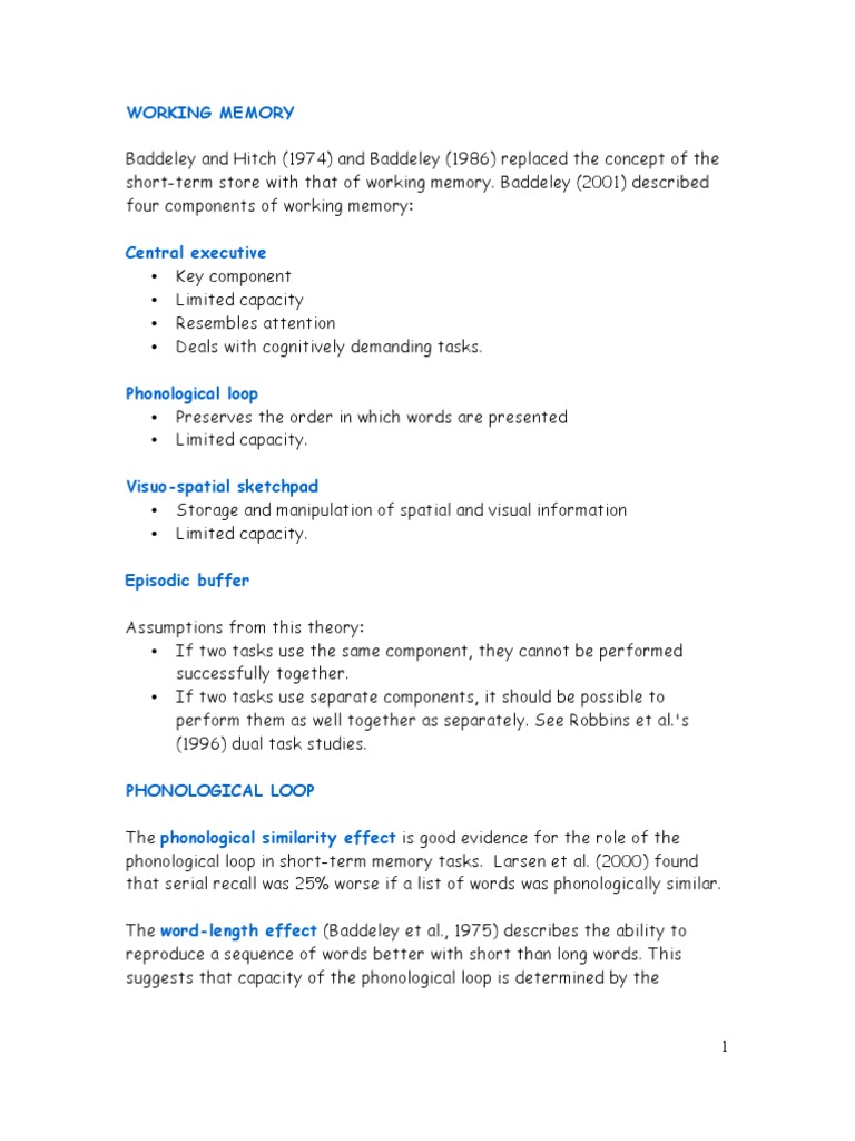 Baddeley's Working Memory Model Explained | PDF | Working Memory | Memory