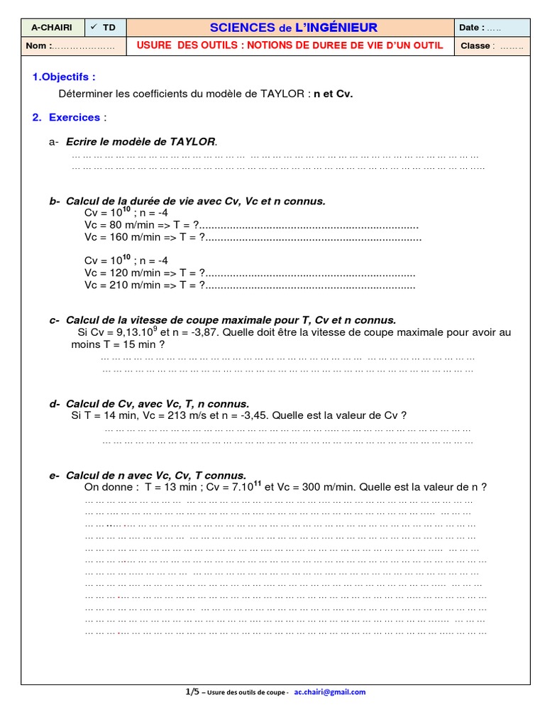 Calcul De Durée Cm1 Exercices Pdf 1-TD - Durée de Vie | PDF | Perçage | Métallurgie