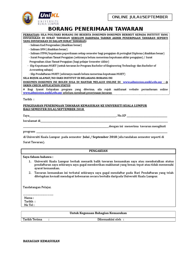 Borang Penerimaan Tawaran Online Pdf