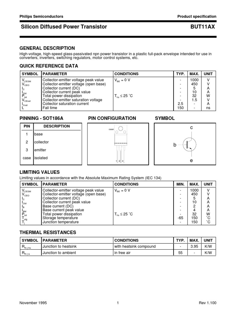 Silicon Diffused Power Transistor But11Ax General Description PDF