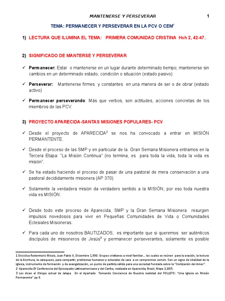 Permanecer y Perseverar en La PCV | PDF | eucaristía | Iglesia Católica