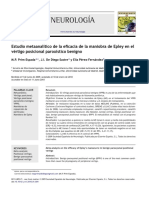 Neurología: Estudio Metaanalítico de La Eficacia de La Maniobra de Epley en El Vértigo Posicional Paroxístico Benigno