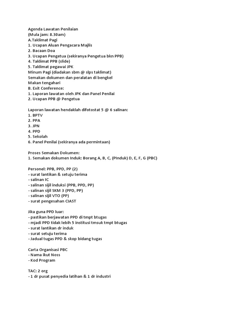 Agenda Lawatan Penilaian Pdf