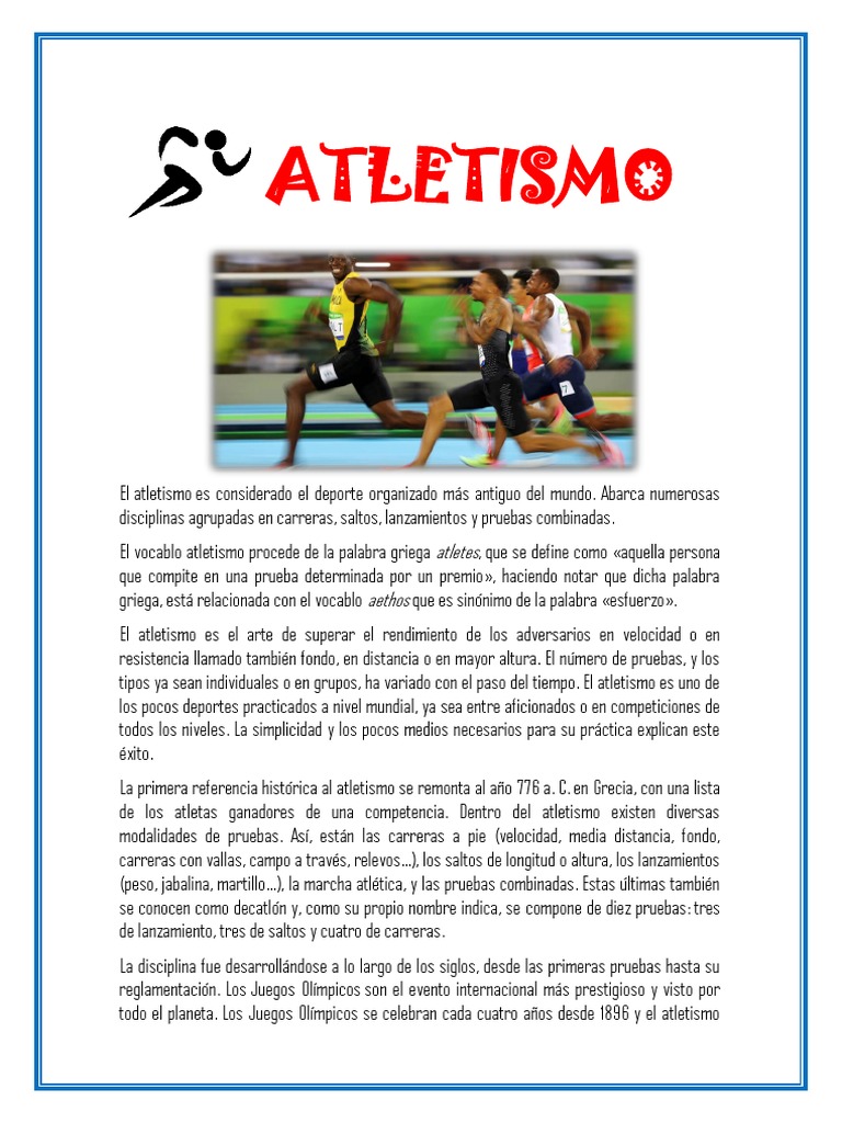 Historia y modalidades del atletismo | PDF | Deporte del atletismo ...
