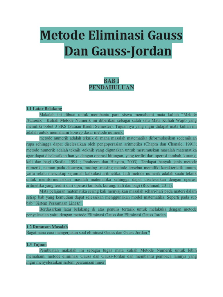 Metode Eliminasi Gauss Dan Gauss Jordan Pdf
