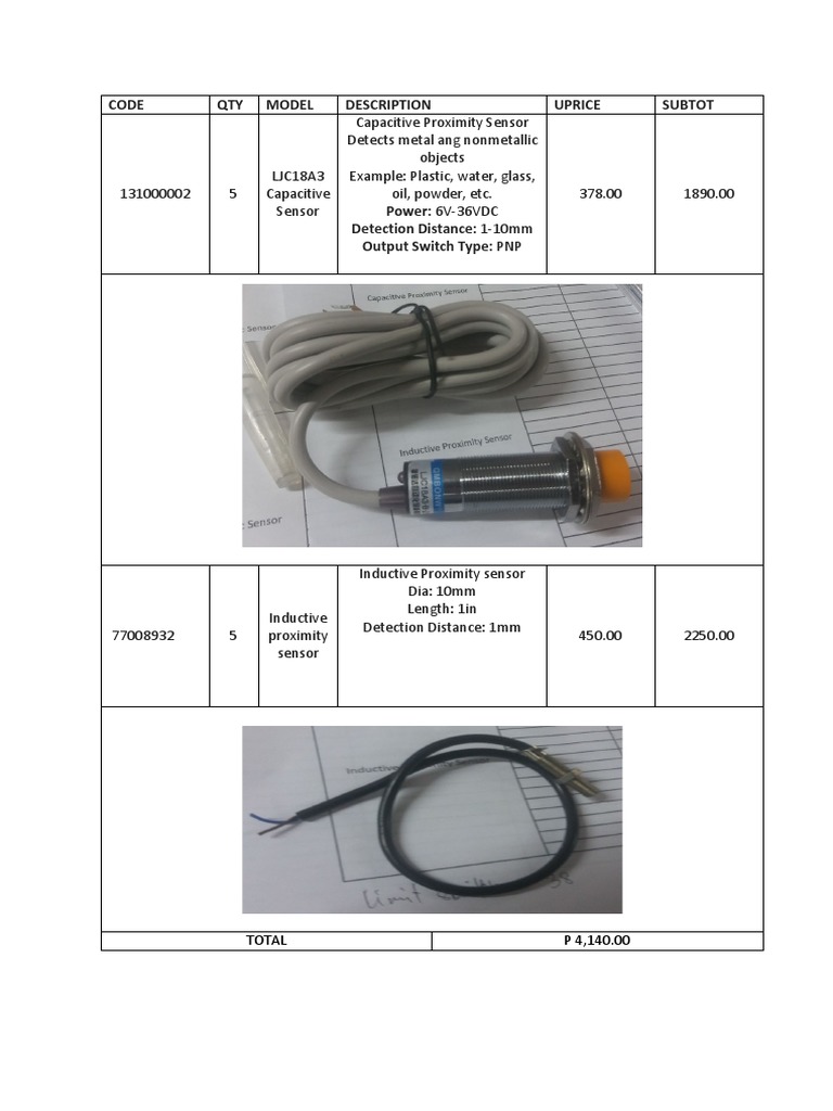 Proximity Sensors Inventory List | PDF