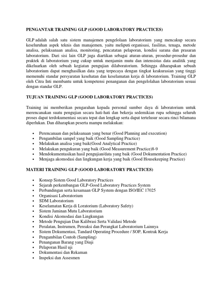 Training GLP untuk Profesional Lab | PDF