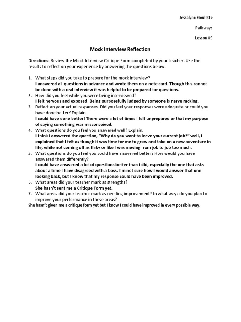 Mock Interview Reflection Insights | PDF | Career & Growth | Language ...