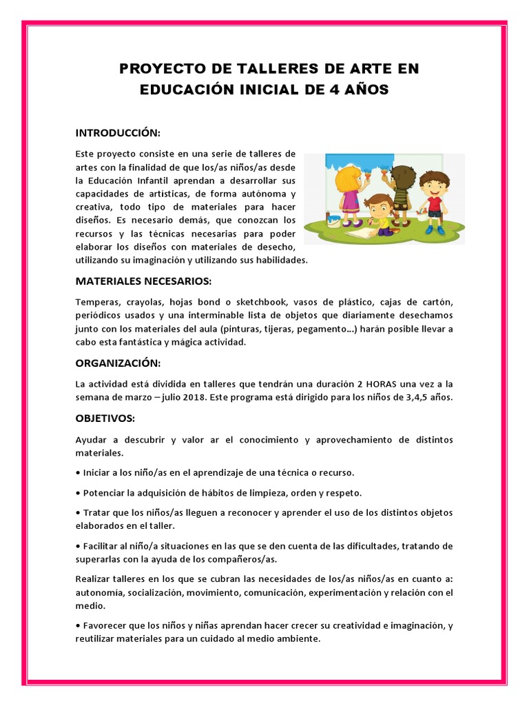 Proyecto De Talleres De Arte En Educacion Inicial De 4 Anos Pdf Educacion De La Primera Infancia Pinturas