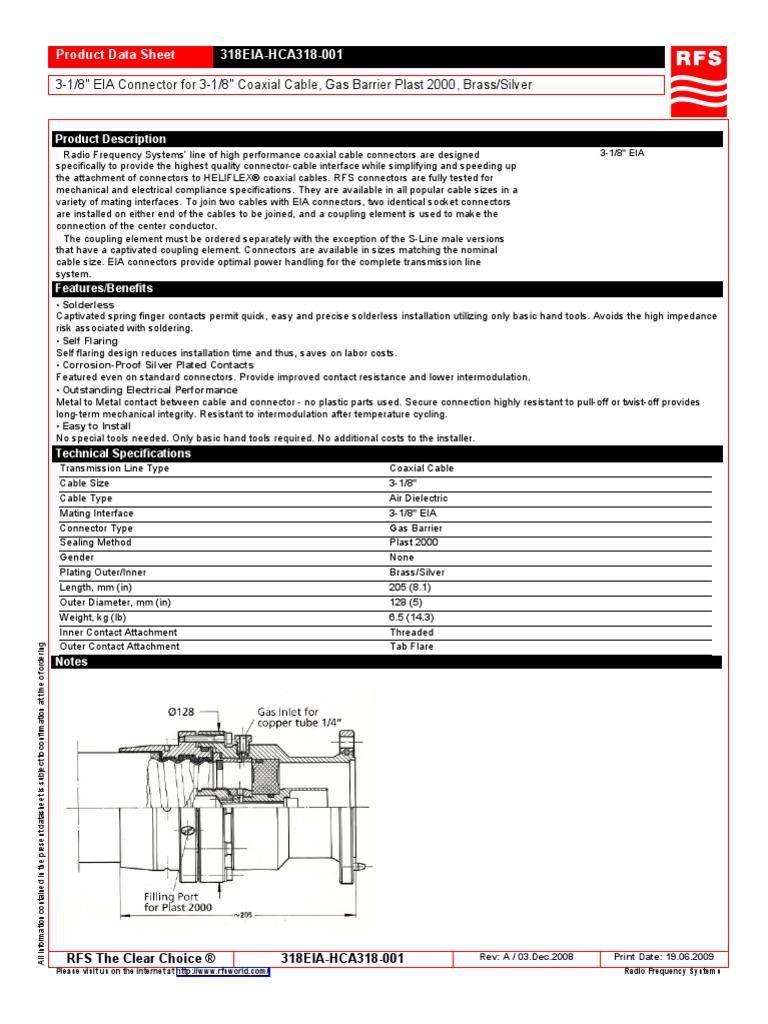 318eia Hca318 001 | PDF | Coaxial Cable | Electrical Connector