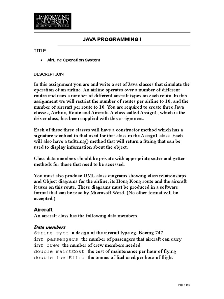 Java Programming 1 - Assignment Feb 2019 | PDF | Class (Computer ...