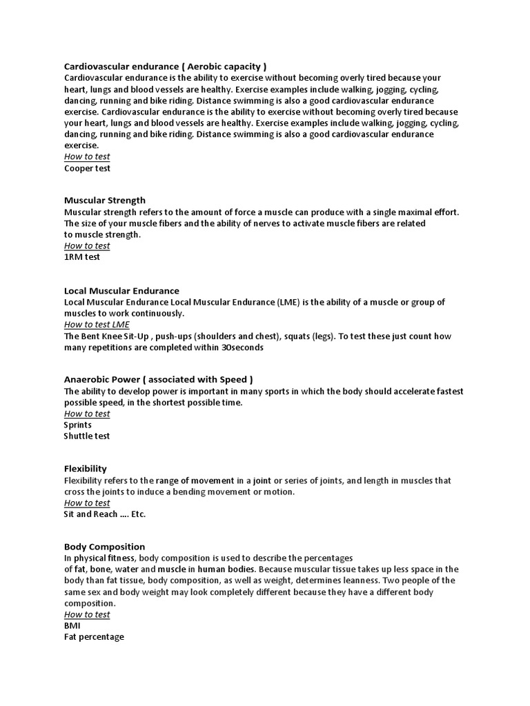 Comprehensive Guide to Fitness Components | PDF | Physical Fitness | Muscle