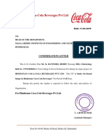 Hindustan Coca-Cola Beverages PVT LTD: Confirmation Letter