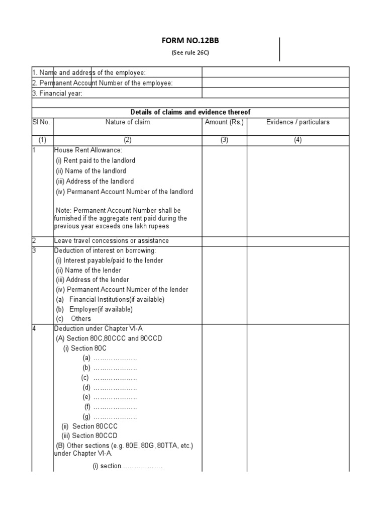 Form No.12Bb: Details of Claims and Evidence Thereof | PDF | Payments ...