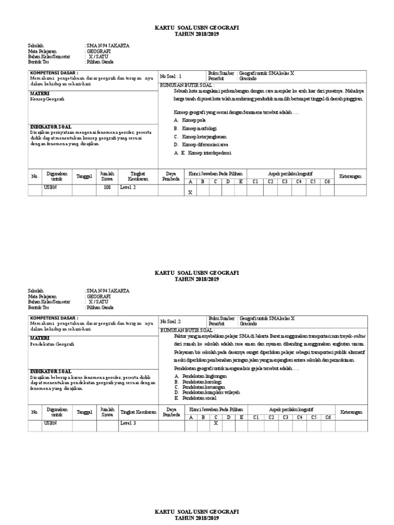 Kartu Soal Usbn 2019 3