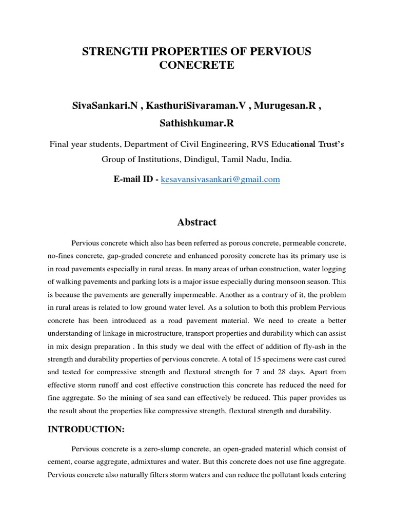 Strength Properties of Pervious Concrete | PDF | Stormwater | Concrete