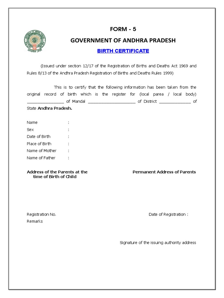 Birth Certificate Blank Doc