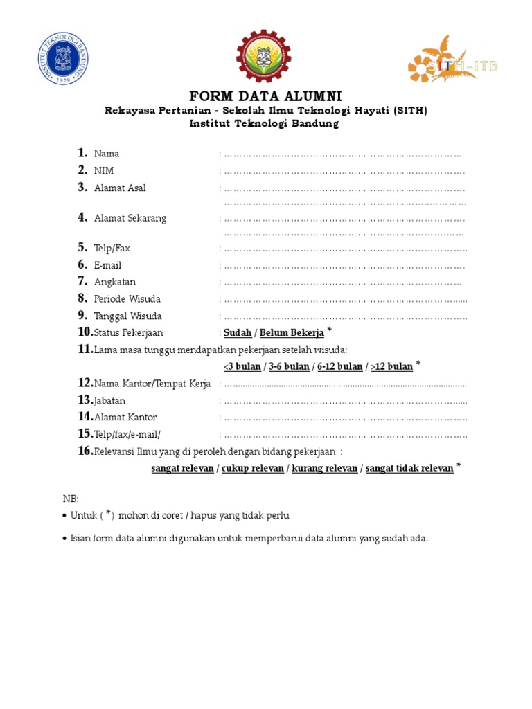 Format Formulir Data Alumni SITH | PDF