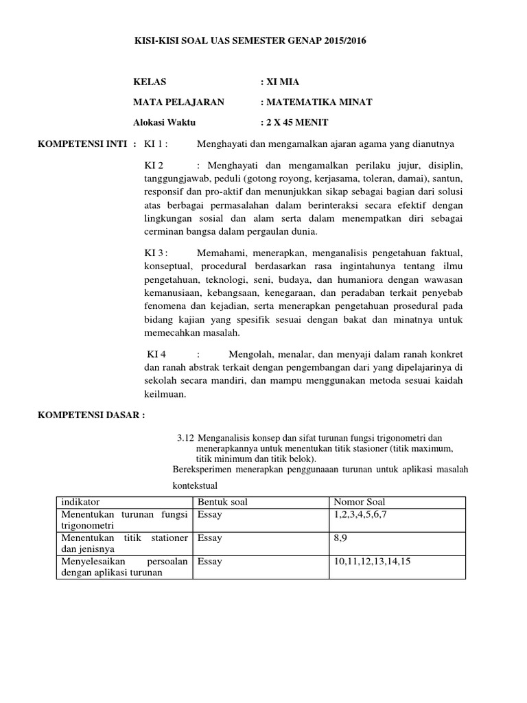 315534957 Kisi Kisi Soal Matematika Minat Kelas Xi Mia Docx