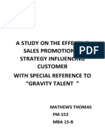 A Study On The Effective Sales Promotional Strategy Influencing Customer With Special Reference To "Gravity Talent "