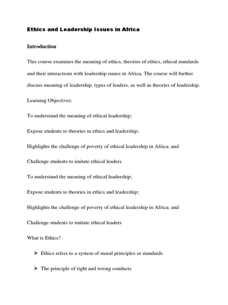 Ethical Leadership Challenges in Africa | PDF | Metaphysics Of Mind ...