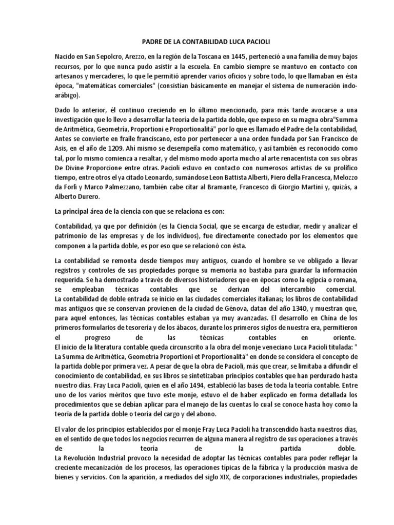 Padre de La Contabilidad Luca Pacioli | PDF | Contabilidad | Economias