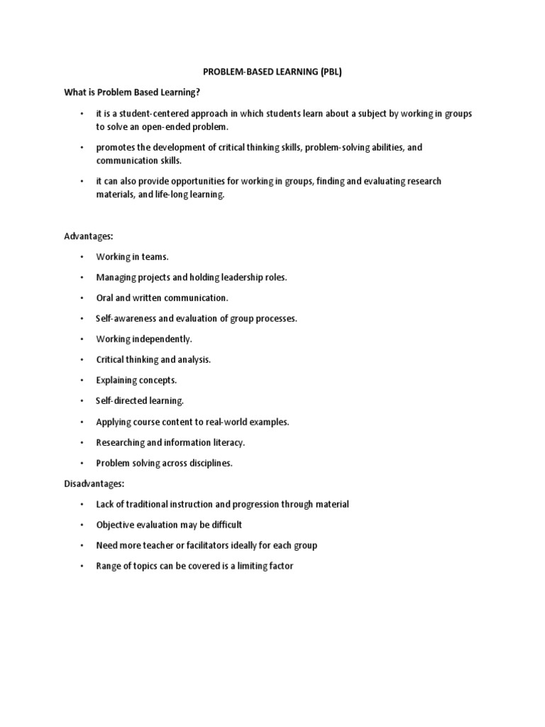 Problem-Based Learning (PBL) What Is Problem Based Learning? | PDF