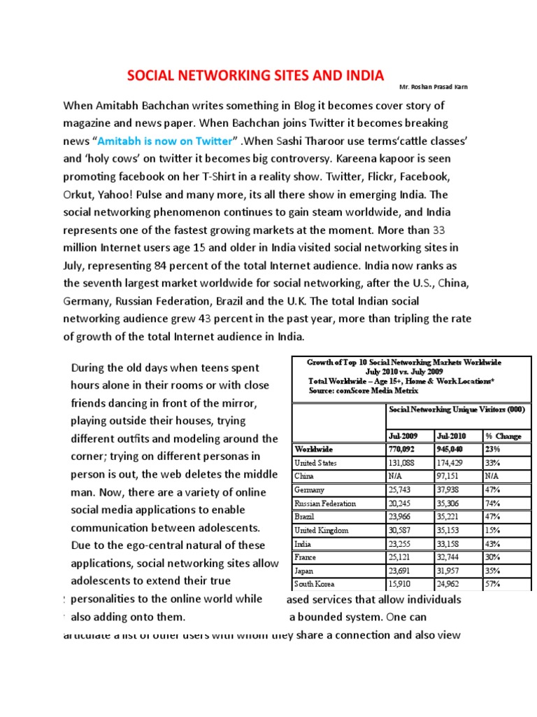 Social Networking Sites and India | PDF | Social Networking Service ...