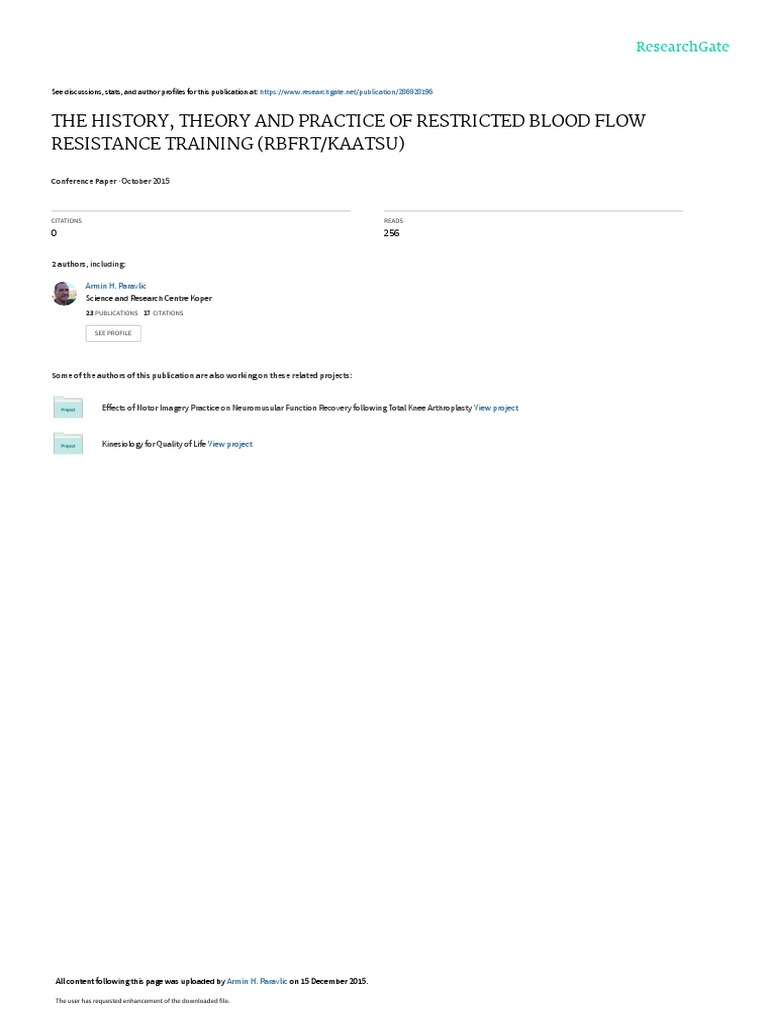 The History, Theory and Practice of Restricted Blood Flow Resistance