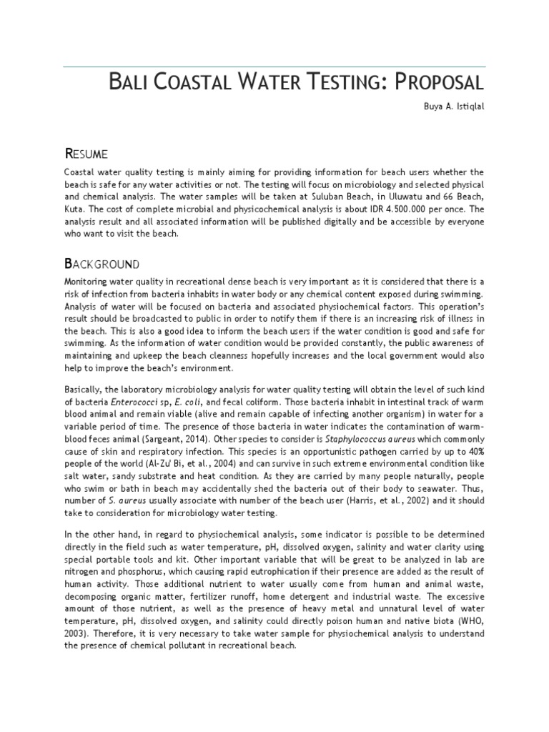 Bali Coastal Water Quality Testing Proposal | PDF | Water Pollution ...