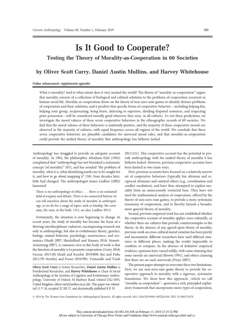 7 Universal Moral Values Oxford Reserach Report PDF Cooperation