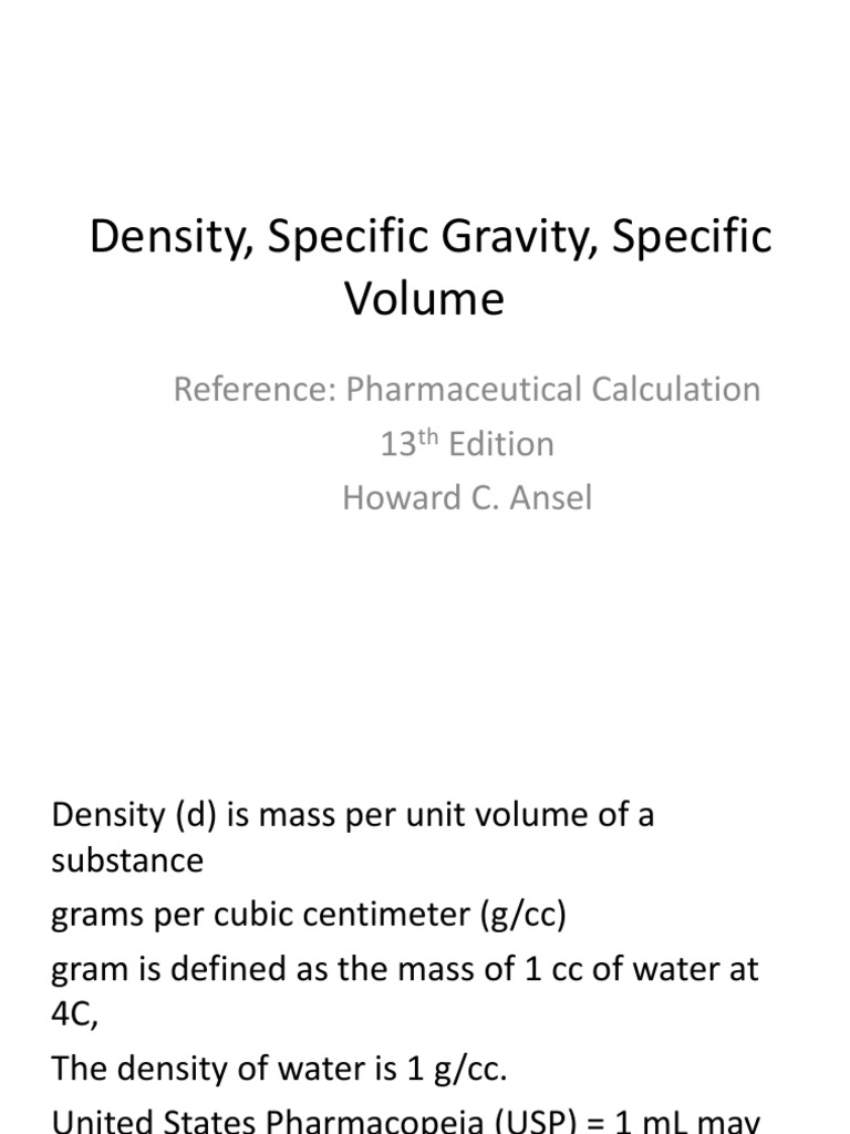 Calculating Density, Specific Gravity, and Specific Volume to Convert