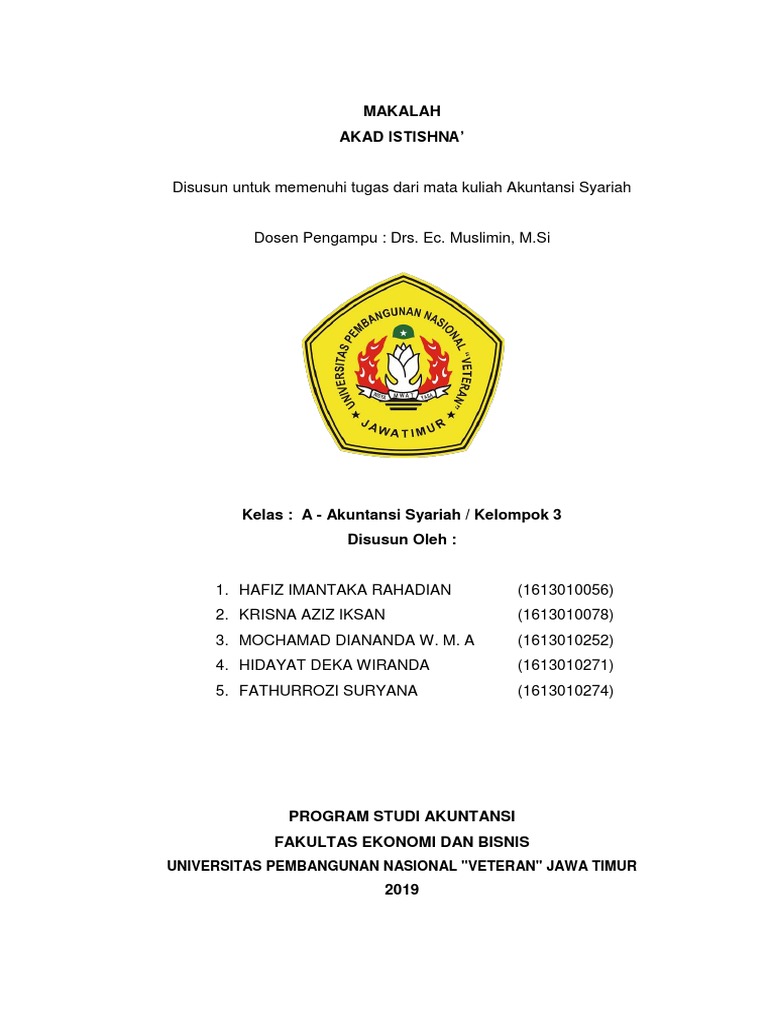 Makalah Akad Istishna Universitas Pembangunan Nasional Veteran Jawa Timur