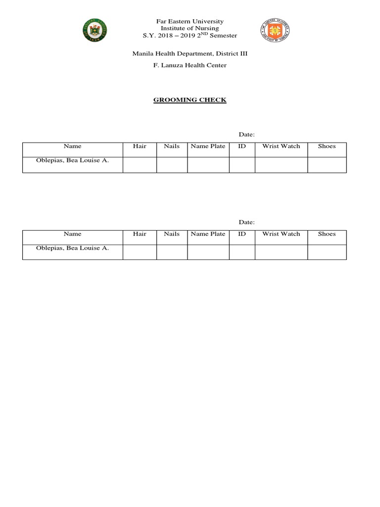 Grooming Check PDF Nursing Health Care