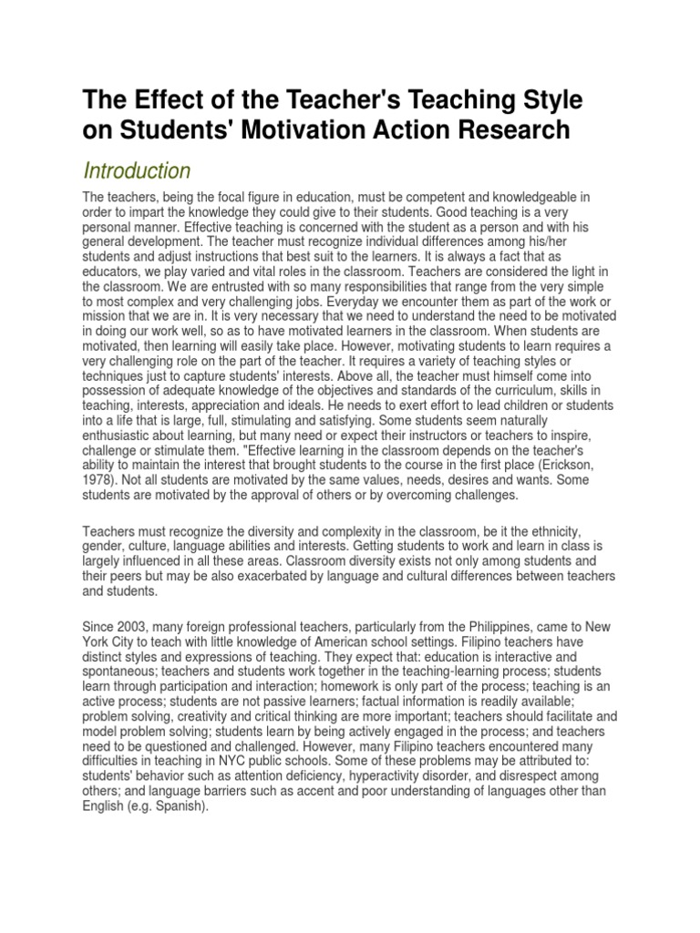 Teacher's Style Impact on Student Motivation | PDF | Race And Ethnicity ...